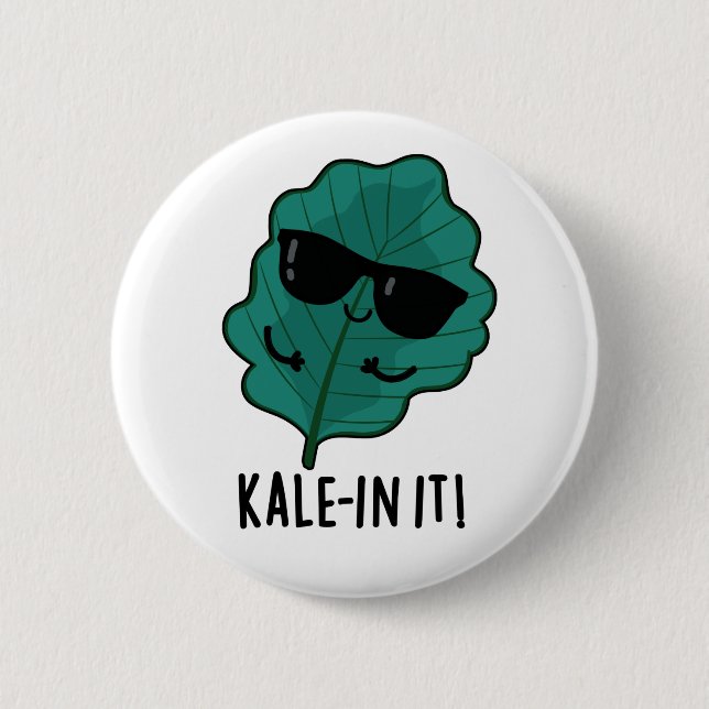 Macaron Rond 5 Cm Kale-in It Funny Veggie Kale Pun (Devant)