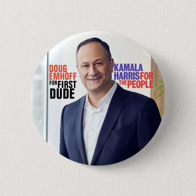 Macaron Rond 5 Cm Kamala Harris 2020 "Douglas Emhoff pour le premier (Devant)