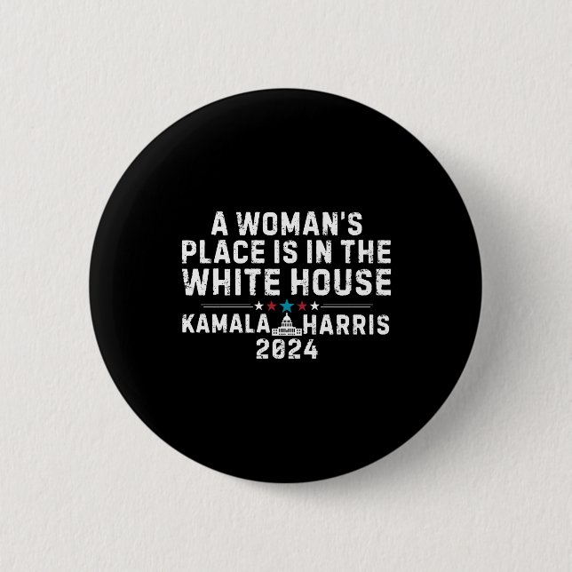 Macaron Rond 5 Cm Kamala Harris 2024 - La place d'une femme est en b (Devant)