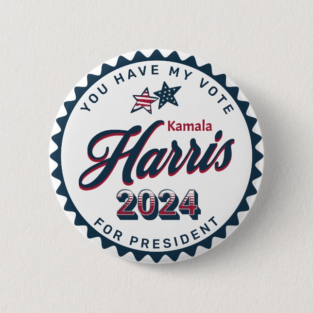 Macaron Rond 5 Cm Kamala Harris 2024 | Vous avez mon vote (Devant)