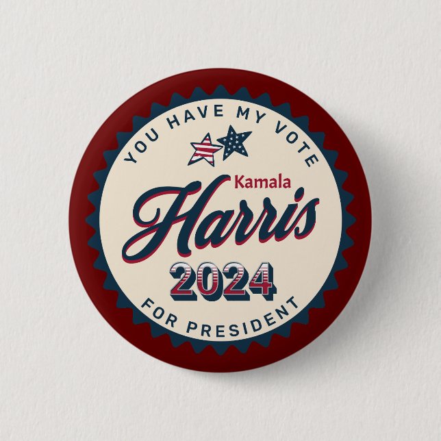 Macaron Rond 5 Cm Kamala Harris 2024 | Vous avez mon vote (Devant)