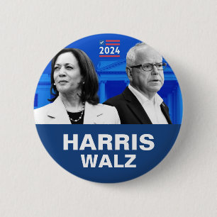 Macaron Rond 5 Cm Kamala Harris et Tim Walz 2024