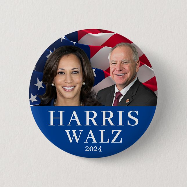 Macaron Rond 5 Cm Kamala Harris Et Tim Walz 2024 (Devant)