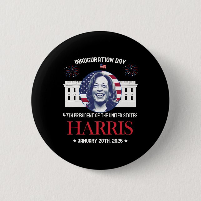 Macaron Rond 5 Cm Kamala Harris Jour de l'Inauguration 2025 Madame 4 (Devant)