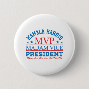 Macaron Rond 5 Cm Kamala Harris Mvp Madame La Vice-Présidente Black 