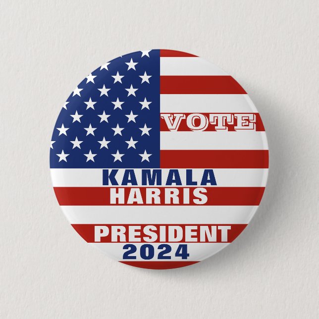 Macaron Rond 5 Cm Kamala Harris pour la campagne présidentielle 2024 (Devant)