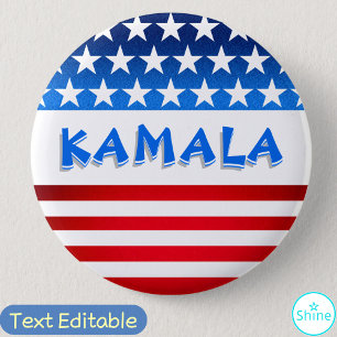 Macaron Rond 5 Cm Kamala Harris pour le président USA Drapeau texte 