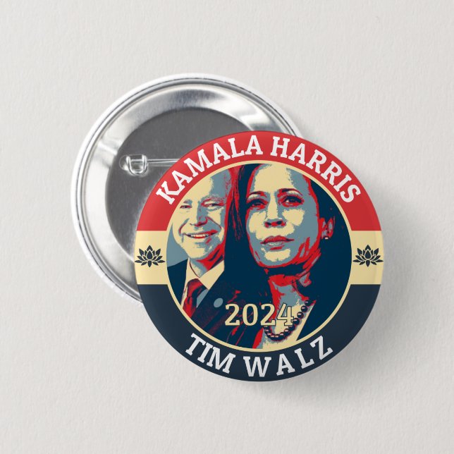 Macaron Rond 5 Cm Kamala Harris Tim Walz 2024 (Devant & derrière)