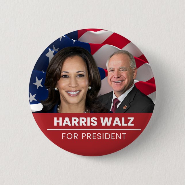 Macaron Rond 5 Cm Kamala Harris Tim Walz 2024 (Devant)