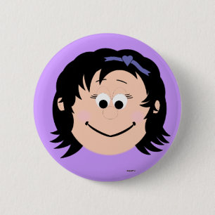 Macaron Rond 5 Cm Kapskids fait face à Black Hair Girl Bouton Bouton