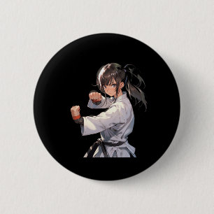 Macaron Rond 5 Cm Karate Anime Girl Taekwondo Fighter Martial Arts
