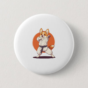 Macaron Rond 5 Cm Karate Corgi � Chien des arts martiaux
