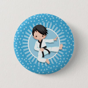 Macaron Rond 5 Cm Karate de cheveux noir Boy Judo Arts martiaux