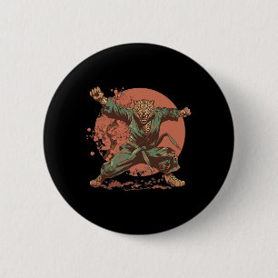 Macaron Rond 5 Cm Karaté Motif Léopard Taekwondo Jiu-jitsu Mma Kickb
