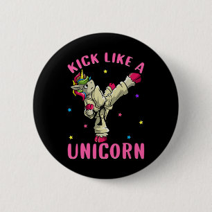 Macaron Rond 5 Cm Karate Motivationnelle Féminine Licorne Coup De Pi