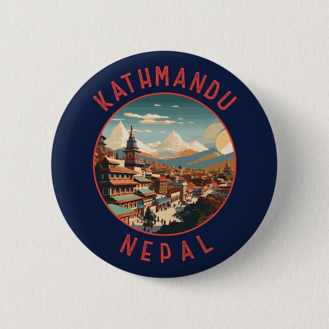 Macaron Rond 5 Cm Kathmandu Nepal Cercle en détresse rétro (Devant)