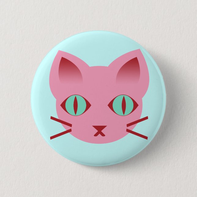 Macaron Rond 5 Cm Kawaii Anime Kitty Chat rose rouge Turquoise (Devant)