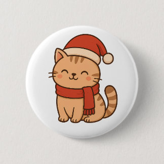 Macaron Rond 5 Cm Kawaii Christmas Cat with Scarf