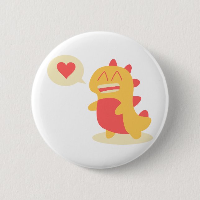 Macaron Rond 5 Cm Kawaii Dino de sourire parlant de l'amour (Devant)
