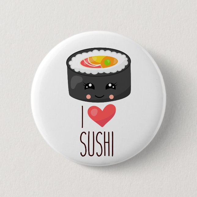 Macaron Rond 5 Cm Kawaii I Love Sushi (Devant)