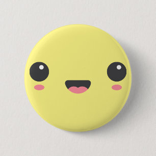 Macaron Rond 5 Cm Kawaii, joli visage heureux, jaune