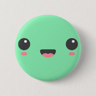 Macaron Rond 5 Cm Kawaii, joli visage heureux, vert menthe
