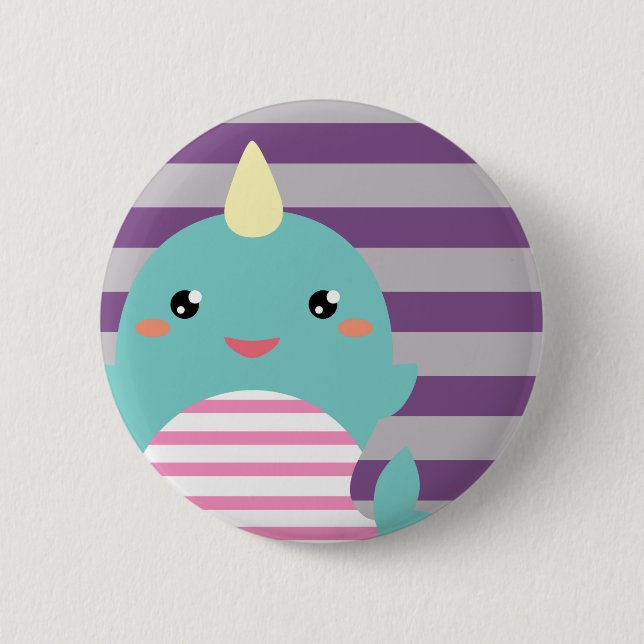 Macaron Rond 5 Cm Kawaii Narwhal (Devant)