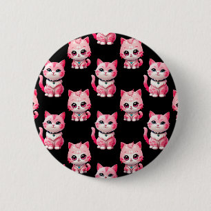 Macaron Rond 5 Cm Kawaii Rose Kitty Cats Design