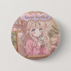 Macaron Rond 5 Cm Kawaii Rythme Cardiaque Fille Anime Boba Thé Esthé