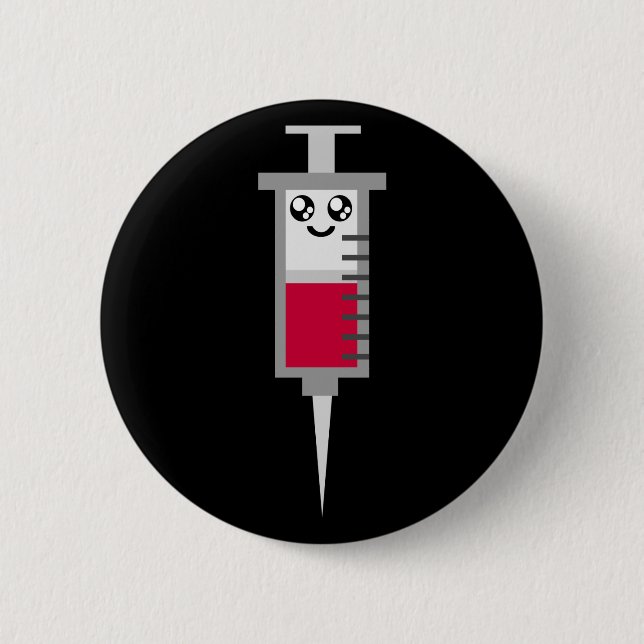 MACARON ROND 5 CM KAWAII SYRINGE TIRÉ MÉDICALE HEUREUX VISAGE (Devant)