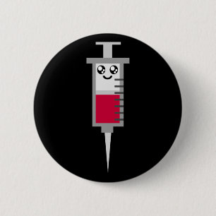 MACARON ROND 5 CM KAWAII SYRINGE TIRÉ MÉDICALE HEUREUX VISAGE