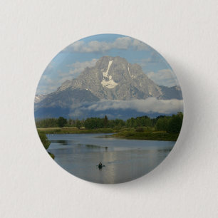 Macaron Rond 5 Cm Kayak dans le Parc national de Grand Teton