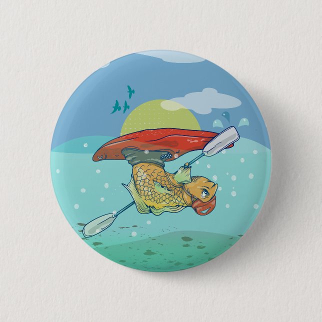 Macaron Rond 5 Cm Kayak de poisson amusant (Devant)