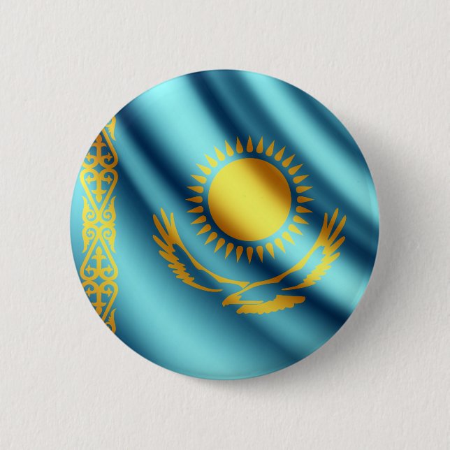 Macaron Rond 5 Cm Kazakhstan ondulant le bouton de pinback de (Devant)