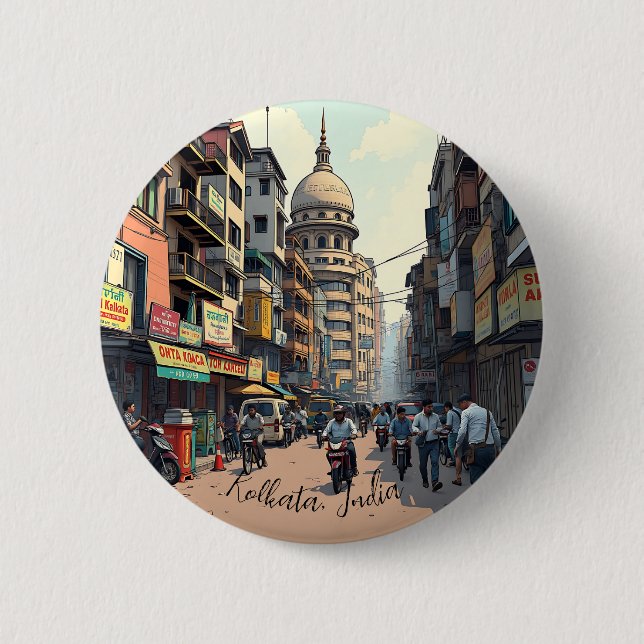 Macaron Rond 5 Cm Keepsaké Souvenir pour le centre-ville de Kolkata, (Devant)