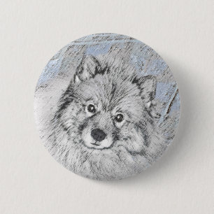 Macaron Rond 5 Cm Keeshond Beth Painting - Cute Original Dog Art