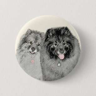 Macaron Rond 5 Cm Keeshond Maman et Son Peinture - Art Chien origina