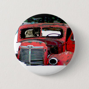 Macaron Rond 5 Cm Keeshond Noël Vieux Camion Peinture Chien Art