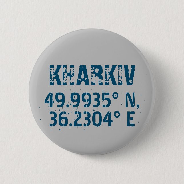 Macaron Rond 5 Cm Kharkiv Ukraine Latitude & Longitude en détresse (Devant)