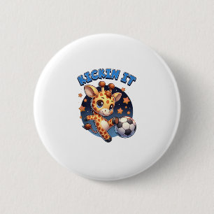 Macaron Rond 5 Cm Kickin It Soccer Joueur Giraffe Ball Filles Garçon