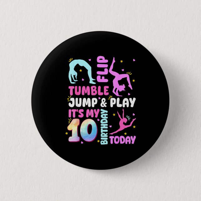 Macaron Rond 5 Cm Kids 10 Year Old Bday Gymnast 10th Gymnastics Birt (Devant)
