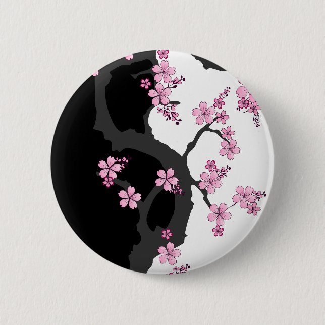 Macaron Rond 5 Cm Kimono japonais Sakura noir et blanc (Devant)