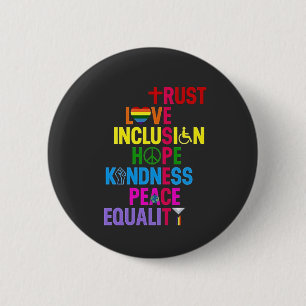 Macaron Rond 5 Cm Kindness Peace Equality Love Inclusion Hope