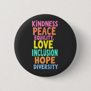 Macaron Rond 5 Cm Kindness Peace Equality Love Inclusion Hope Divers