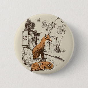 Macaron Rond 5 Cm Kitsune - Conception de streetwear japonais tradit