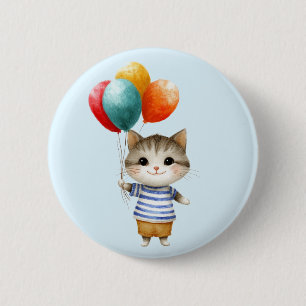 Macaron Rond 5 Cm Kitten avec ballons d'anniversaire   Célébration d