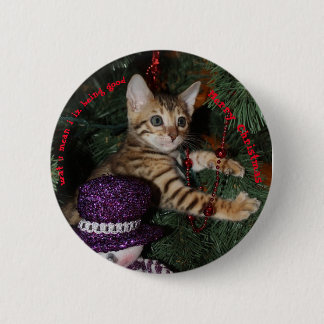 Macaron Rond 5 Cm Kitten dans l'arbre de Noël