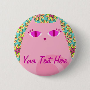 Macaron Rond 5 Cm Kitty assez rose sur floral - Pin fait sur