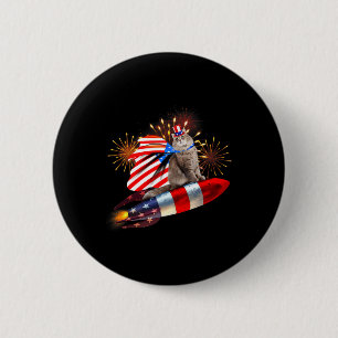 Macaron Rond 5 Cm Kitty Cat 4 juillet Fusée avec Feux d'Artifice Usa