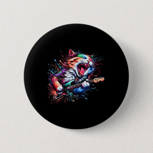 Macaron Rond 5 Cm Kitty Chat Jouer Guitare Rock Chat en métal lourd